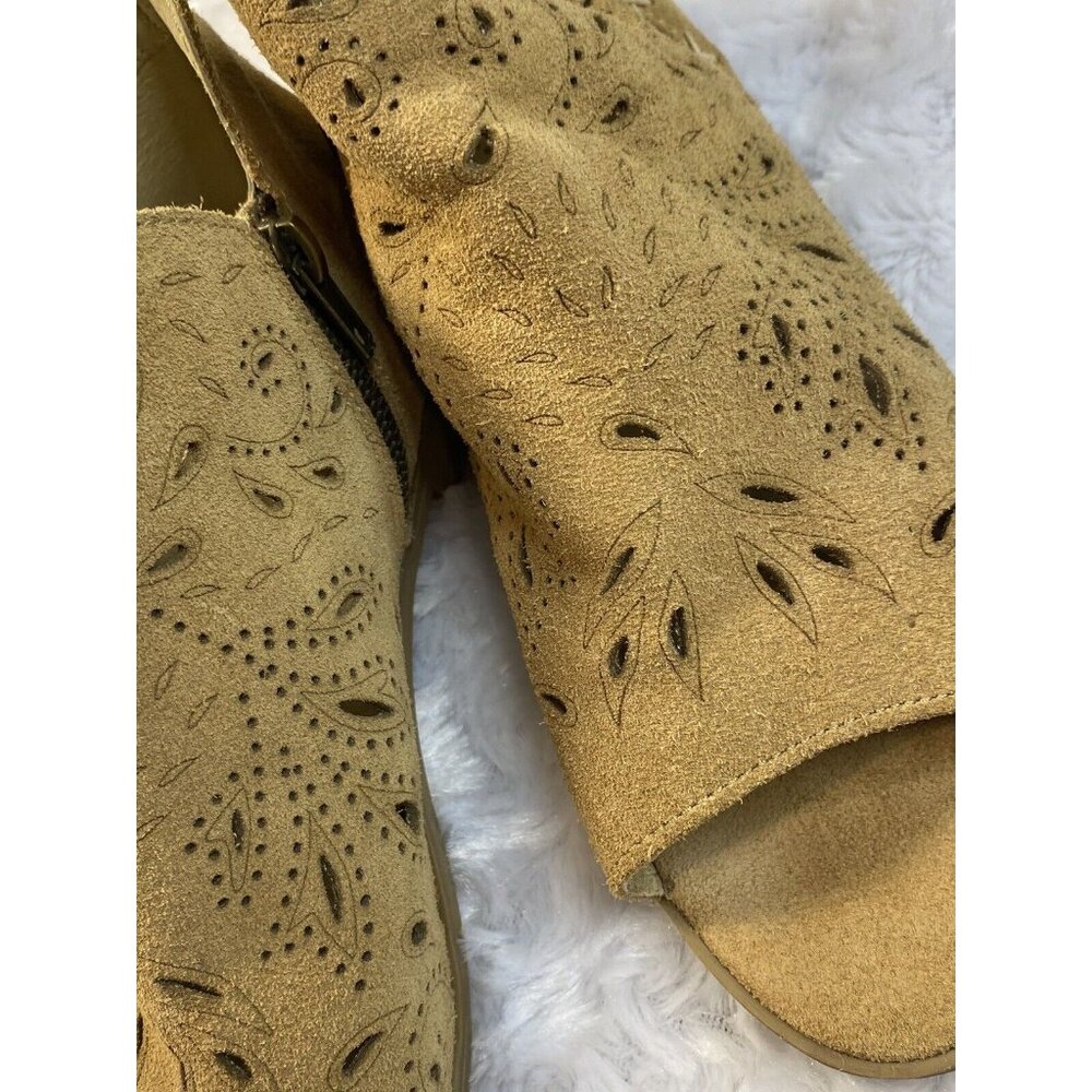 Coolway Size 7 / 38 Open Toe Ankle Booties Suede Cut Out Design Side Zip - Picture 3 of 9